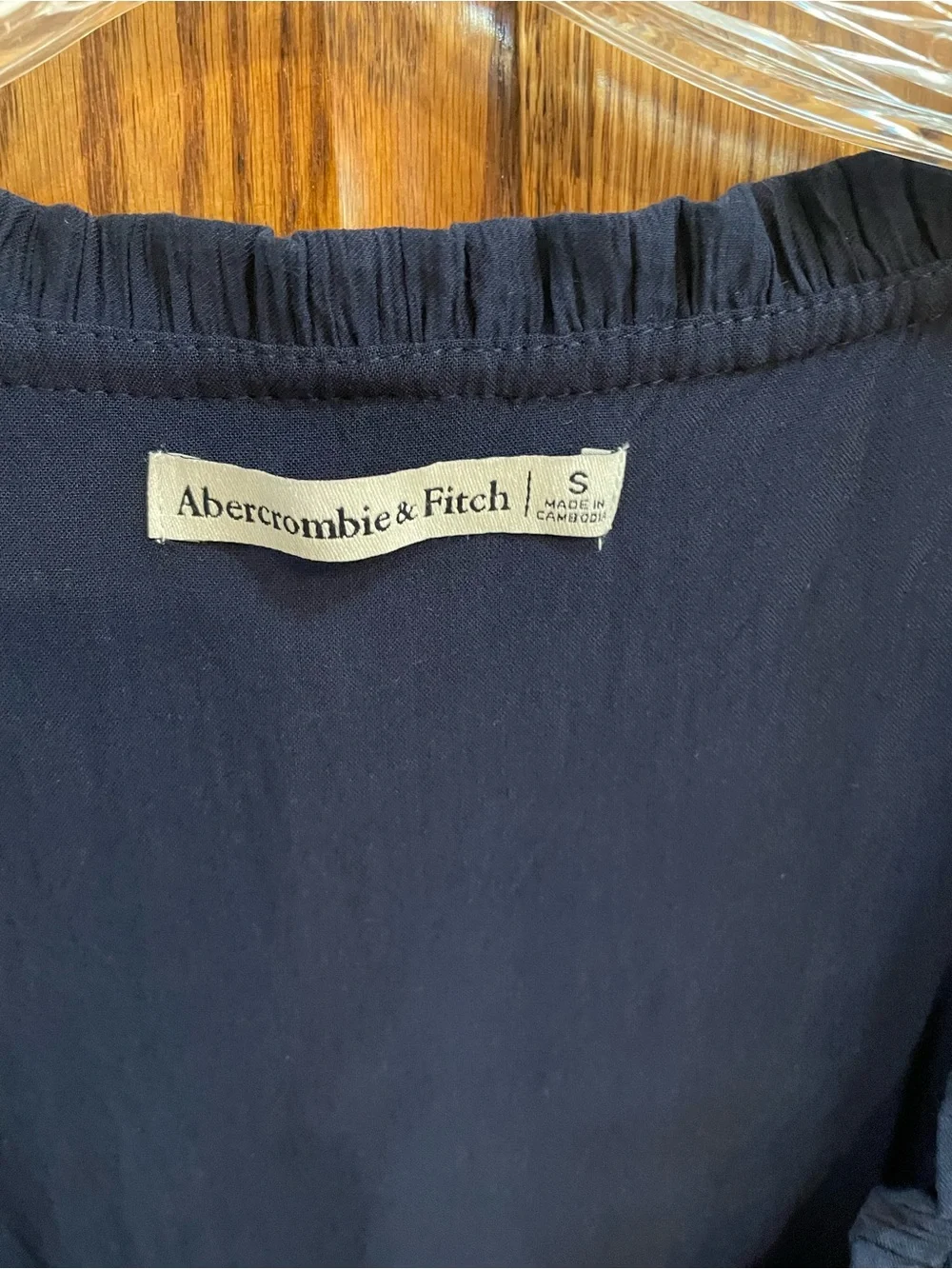 Abercrombie & Fitch Navy Embroidered Tie-Front Peasant Top